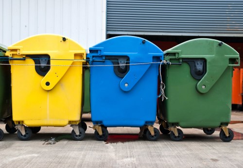 Construction workers clearing waste from a site in Acton